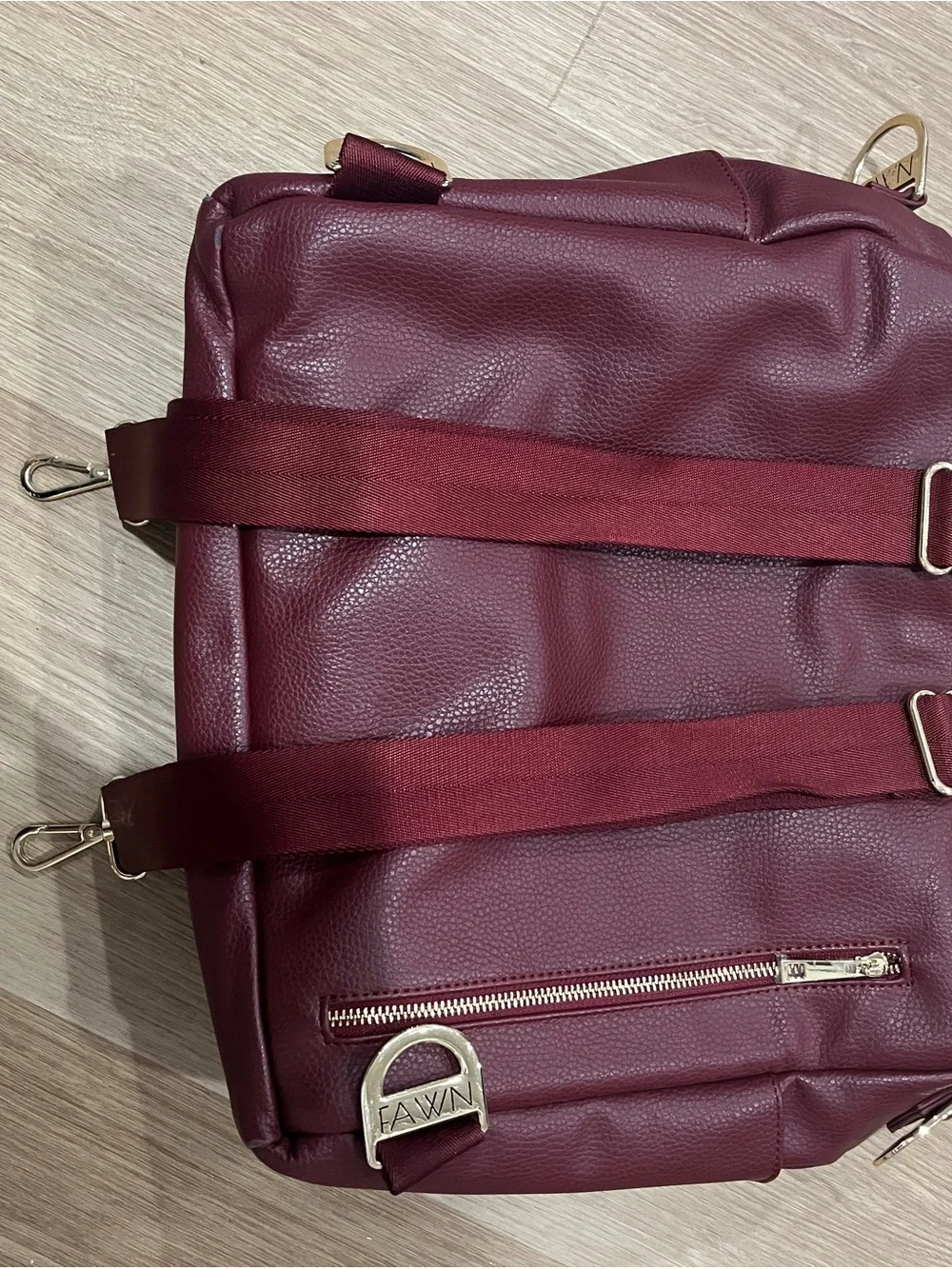 Fawn Design Burgundy Pebbled Faux Leather Backpack